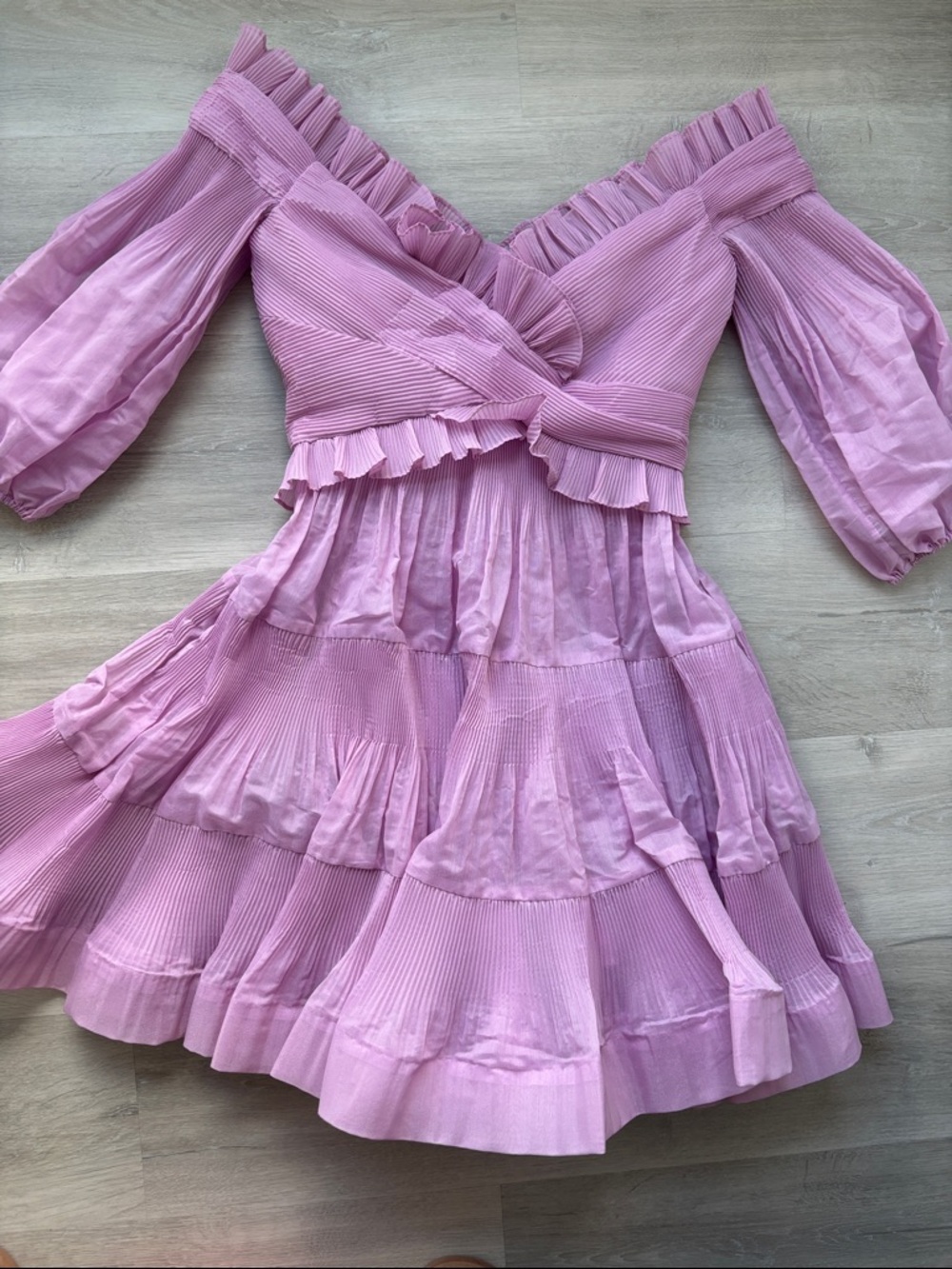 Zimmermann Lilac Off-Shoulder Mini Dress